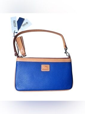 Dooney & Bourke Royal Blue Pebble Leather Wristlet with Tan Trim